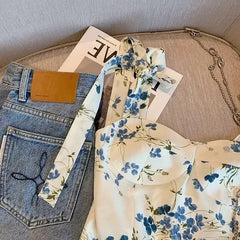 Retro Short Halter Floral Vest Top For Bandeau Sling Women