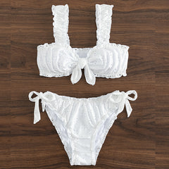 Swimsuit Women's Two-piece Solid Color Lace Bow
