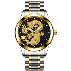 Yellow Gold Quartz Dragon And Phoenix Couple Watch Vintage Style