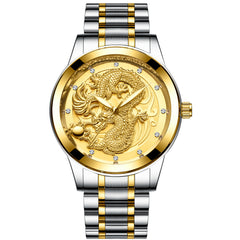 Yellow Gold Quartz Dragon And Phoenix Couple Watch Vintage Style