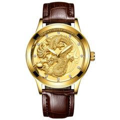 Yellow Gold Quartz Dragon And Phoenix Couple Watch Vintage Style