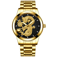 Yellow Gold Quartz Dragon And Phoenix Couple Watch Vintage Style