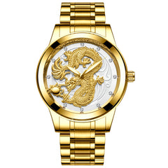 Yellow Gold Quartz Dragon And Phoenix Couple Watch Vintage Style