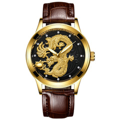 Yellow Gold Quartz Dragon And Phoenix Couple Watch Vintage Style