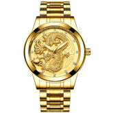 Yellow Gold Quartz Dragon And Phoenix Couple Watch Vintage Style