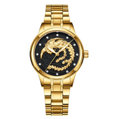 Yellow Gold Quartz Dragon And Phoenix Couple Watch Vintage Style
