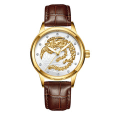 Yellow Gold Quartz Dragon And Phoenix Couple Watch Vintage Style