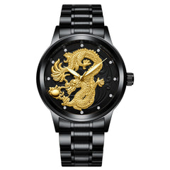 Yellow Gold Quartz Dragon And Phoenix Couple Watch Vintage Style