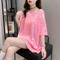 Short-Sleeved T-Shirt Women'S Summer Plus Size Women'S Clothing New Korean Ins Tide Print Top