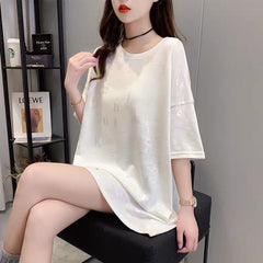 Short-Sleeved T-Shirt Women'S Summer Plus Size Women'S Clothing New Korean Ins Tide Print Top
