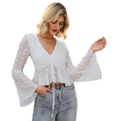 Women Wide-Sleeves Deep Neck Shirt