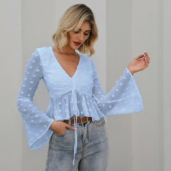 Women Wide-Sleeves Deep Neck Shirt