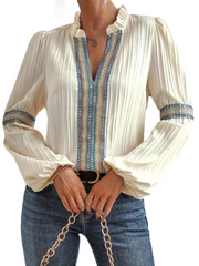 V-neck & Sleeves Threaded Top For Women || Easy-Fit And Comfort