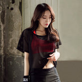 Women Yoga Shirt Hollow Out Mesh Blouse Crop Tops Sports Running Tshirt Breathable Fitness Tops Gym Clothing for Women