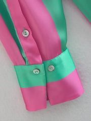 Summer European And American Style Striped Loose Printed Silk Textured Shirt For Women