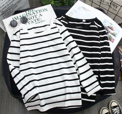 Plus Size | Striped Western Style Shirt Women's Long-sleeved T-shirt
