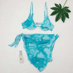 Marble Pattern Three-piece Bikini New Women's Swimsuit