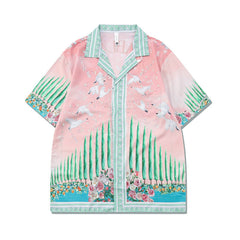 European And American High Street Printed Shirt Suit Light Luxury Cuban Collar Shirt Cross-border Short Sleeve Shorts Matching