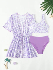 Three Piece Split Swimsuit Cover Print
