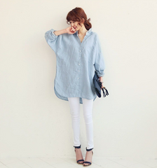 Korean Style 360 Collar Lenin Shirt Loose-Fit For Women's