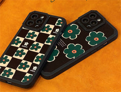 Retro Green Flower Checkerboard Lattice Phone Case