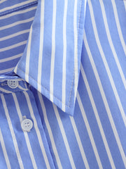 Loose Casual Mid-length Short Front And Long Back Striped Shirt