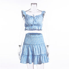 Curly Top-Skirt Set For Young Women