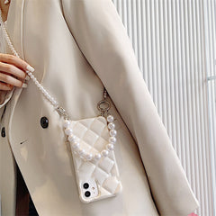 Lingge Temperament Pearl Diagonal Chain Mobile Phone Case