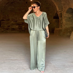 Autumn New Loose V-neck Casual Top Wide Leg Trousers Fashion Suit