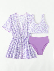 Three Piece Split Swimsuit Cover Print