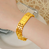Gold Plated Chain Fu Character Wide Bracelet Vietnam Placer