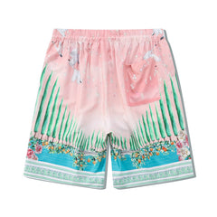 European And American High Street Printed Shirt Suit Light Luxury Cuban Collar Shirt Cross-border Short Sleeve Shorts Matching