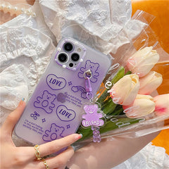 All Inclusive Soft Shell For IP 12pro 13 Purple Bear Pendant