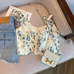 Retro Short Halter Floral Vest Top For Bandeau Sling Women