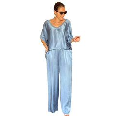 Autumn New Loose V-neck Casual Top Wide Leg Trousers Fashion Suit