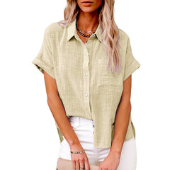 Shirt With Cotton And Linen Pockets And Short Sleeves