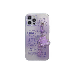 All Inclusive Soft Shell For IP 12pro 13 Purple Bear Pendant