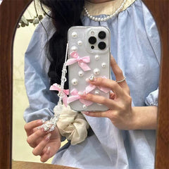 Niche Three-dimensional Pearl Bow Phone Case