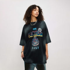 Retro Distressed Design Printed Short Sleeve