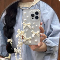 Niche Three-dimensional Pearl Bow Phone Case