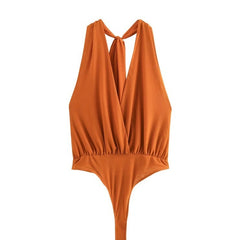 New Women's V-neck Halter Shoulder Strap With Backless Sleeveless Leotard