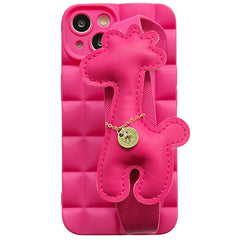 Rose Red Plaid Giraffe Wrist Phone Case