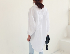 Korean Style 360 Collar Lenin Shirt Loose-Fit For Women's