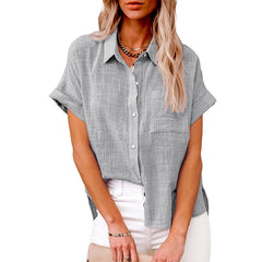 Shirt With Cotton And Linen Pockets And Short Sleeves