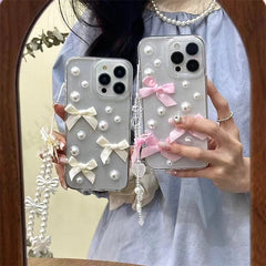 Niche Three-dimensional Pearl Bow Phone Case