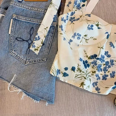 Retro Short Halter Floral Vest Top For Bandeau Sling Women
