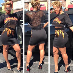 Women's Fashion Offset Top Skirt Set