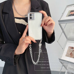 Hanging Hole Portable 11 Chain Mobile Phone Case Silver Simple Transparent