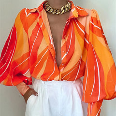 Summer Printed Lantern Sleeve Fashion Shirt