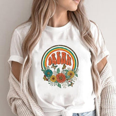 Cute Women's Flower Print Short-sleeved T-shirt